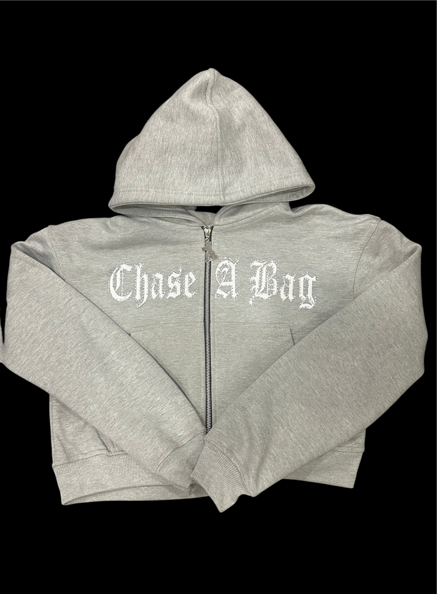 CROPPED RHINESTONE HOODIE